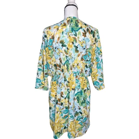 SHEIN Dolman Sleeve Floral Print Mini Swing Dress Large Spring Tropical Yellow - Picture 11 of 11